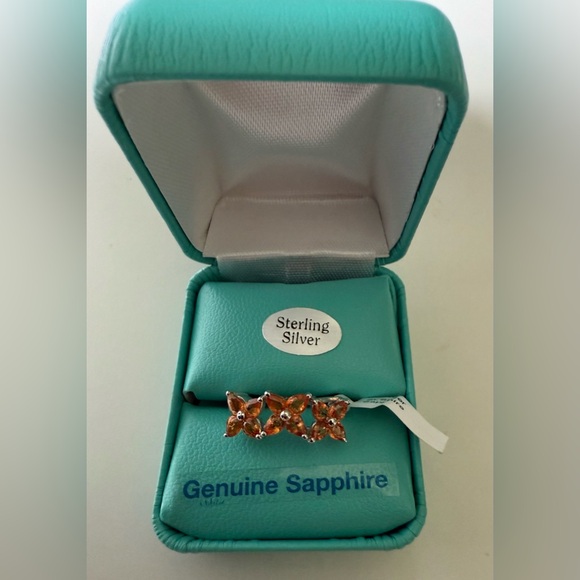 Orange Sapphire Ring 925 Sterling Silver - Picture 7 of 12